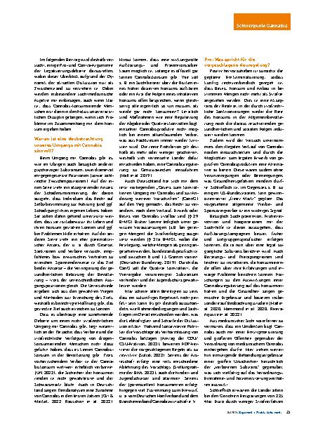 Vorschauseite 2: Pro und Contra – Cannabislegalisierung aus Sicht der Suchtmedizin
