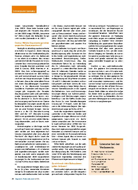Vorschauseite 3: Pro und Contra – Cannabislegalisierung aus Sicht der Suchtmedizin