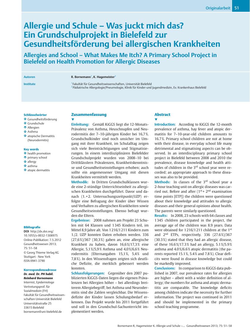 Vorschauseite 1: Allergie und Schule – Was juckt mich das?Ein Grundschulprojekt in Bielefeld zur Gesundheitsförderung bei allergischen Krankheiten