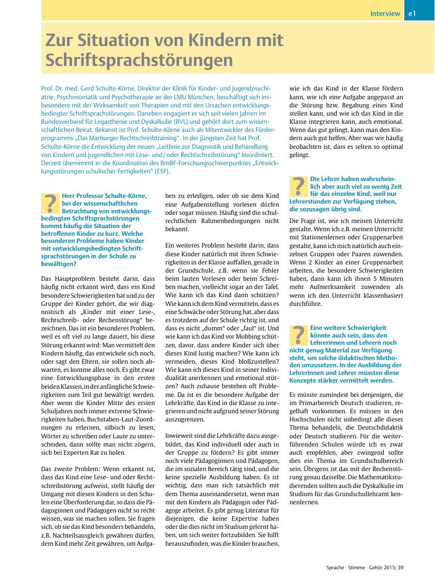 Vorschauseite 1: Zur Situation von Kindern mit Schriftsprachstörungen