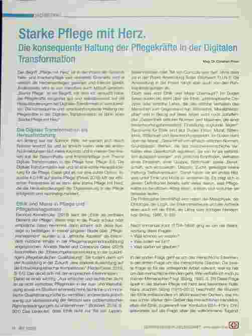 Vorschauseite 1: Starke Pflege mit Herz. Die konsequente Haltung der Pflegekräfte in der Digitalen Transformation.