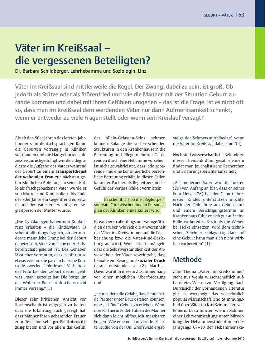Vorschauseite 1: Väter im Kreißsaal – die vergessenen Beteiligten?