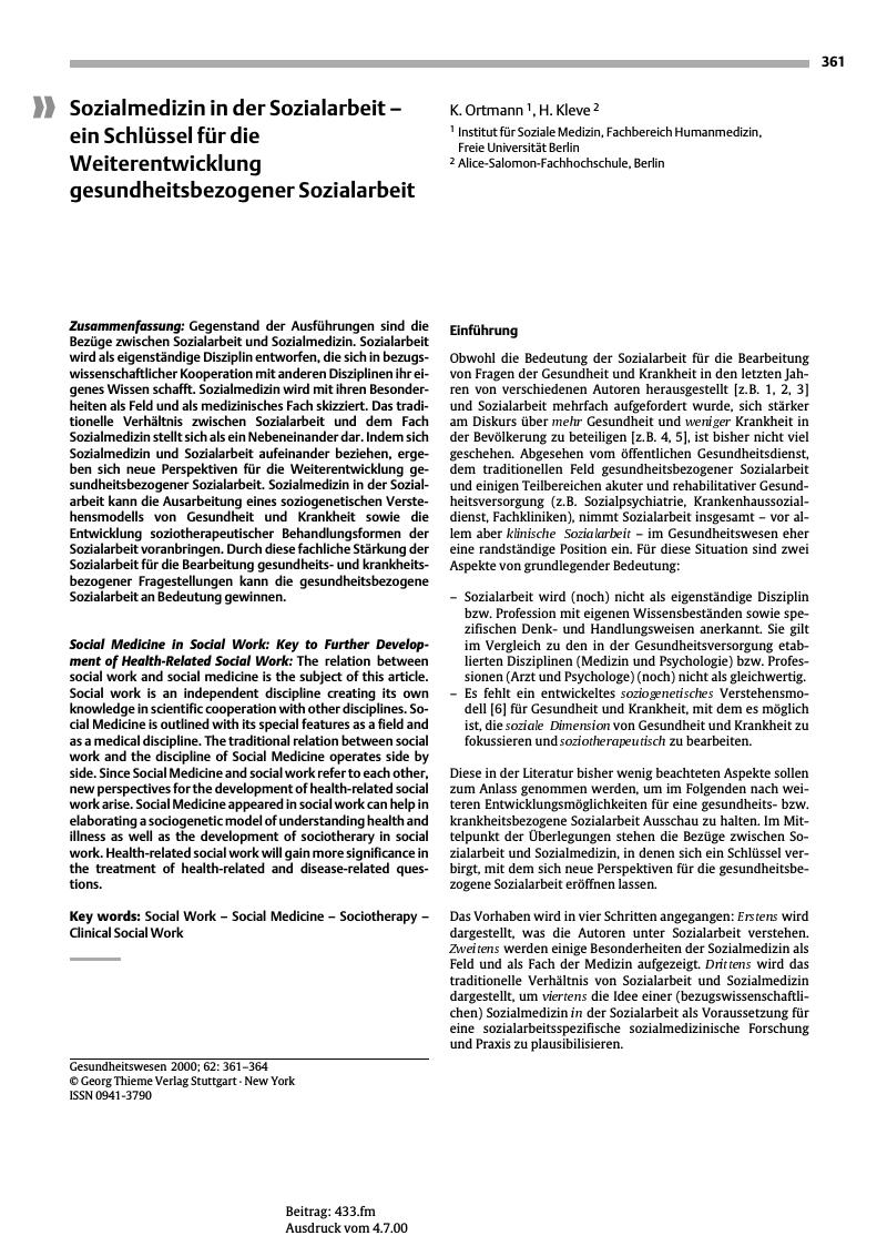 Vorschauseite 1: Sozialmedizin in der Sozialarbeit - ein Schlüssel für die Weiterentwicklung gesundheitsbezogener Sozialarbeit