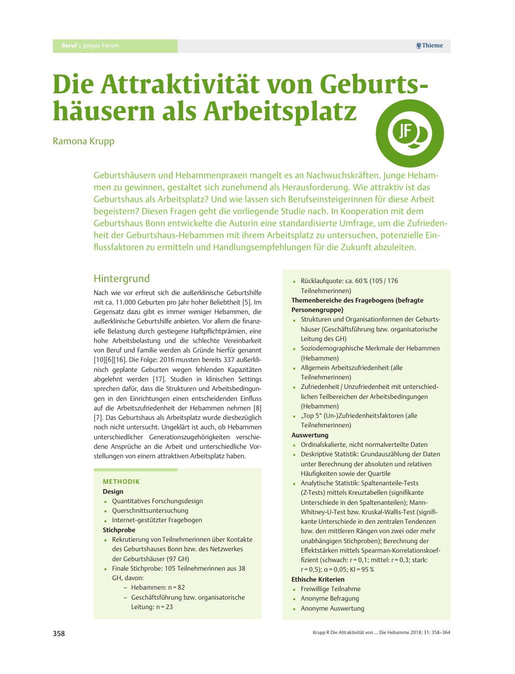 Vorschauseite 1: Die Attraktivität von Geburtshäusern als Arbeitsplatz