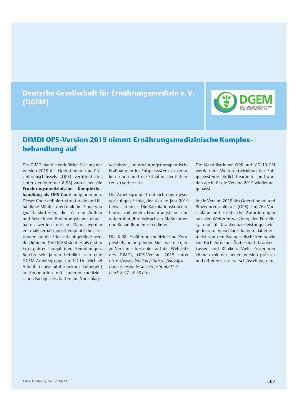 Vorschauseite 1: Deutsche Gesellschaft für Ernährungsmedizin e. V. (DGEM)