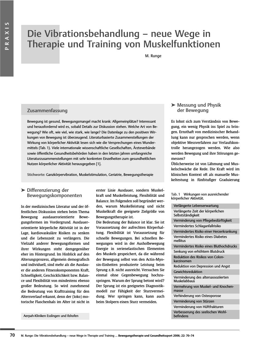 Vorschauseite 1: Die Vibrationsbehandlung - neue Wege in Therapie und Training von Muskelfunktionen