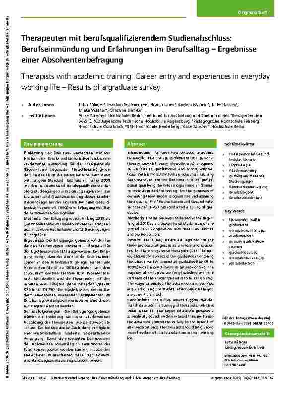 Vorschauseite 1: Therapeuten mit berufsqualifizierendem Studienabschluss: Berufseinmündung und Erfahrungen im Berufsalltag – Ergebnisse einer Absolventenbefragung