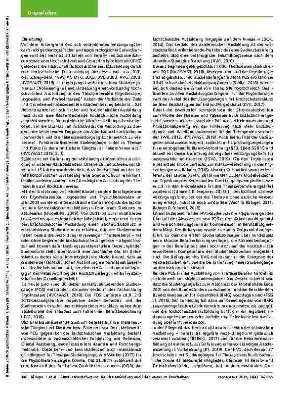 Vorschauseite 2: Therapeuten mit berufsqualifizierendem Studienabschluss: Berufseinmündung und Erfahrungen im Berufsalltag – Ergebnisse einer Absolventenbefragung