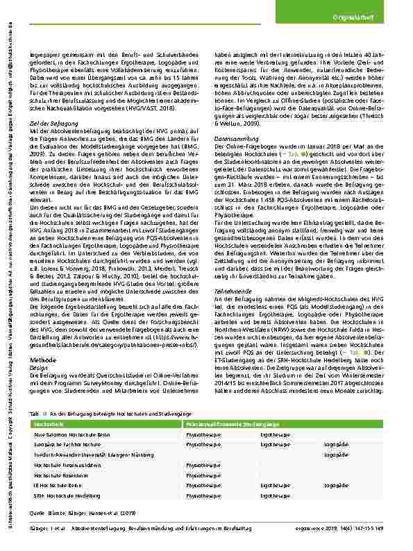 Vorschauseite 3: Therapeuten mit berufsqualifizierendem Studienabschluss: Berufseinmündung und Erfahrungen im Berufsalltag – Ergebnisse einer Absolventenbefragung