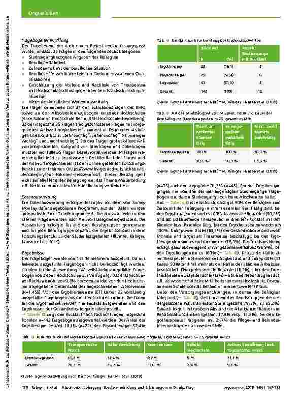 Vorschauseite 4: Therapeuten mit berufsqualifizierendem Studienabschluss: Berufseinmündung und Erfahrungen im Berufsalltag – Ergebnisse einer Absolventenbefragung