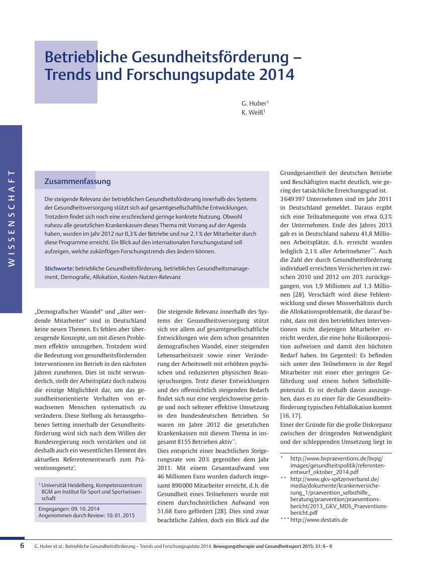 Vorschauseite 1: Betriebliche Gesundheitsförderung – Trends und Forschungsupdate 2014