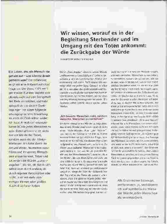 Vorschauseite 1: Wir wissen, worauf es in der Begleitung Sterbender und im Umgang mit den Toten ankommt: die Zurückgabe der Würde.