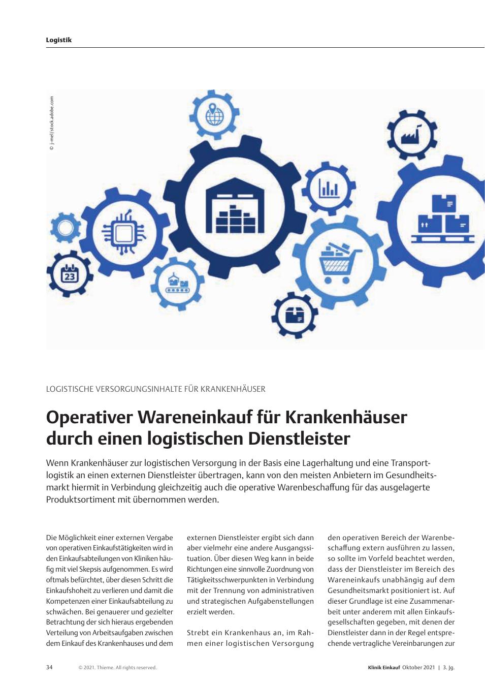 Vorschauseite 1: Logistische Versorgungsinhalte für Krankenhäuser: Operativer Wareneinkauf für Krankenhäuser durch einen logistischen Dienstleister.