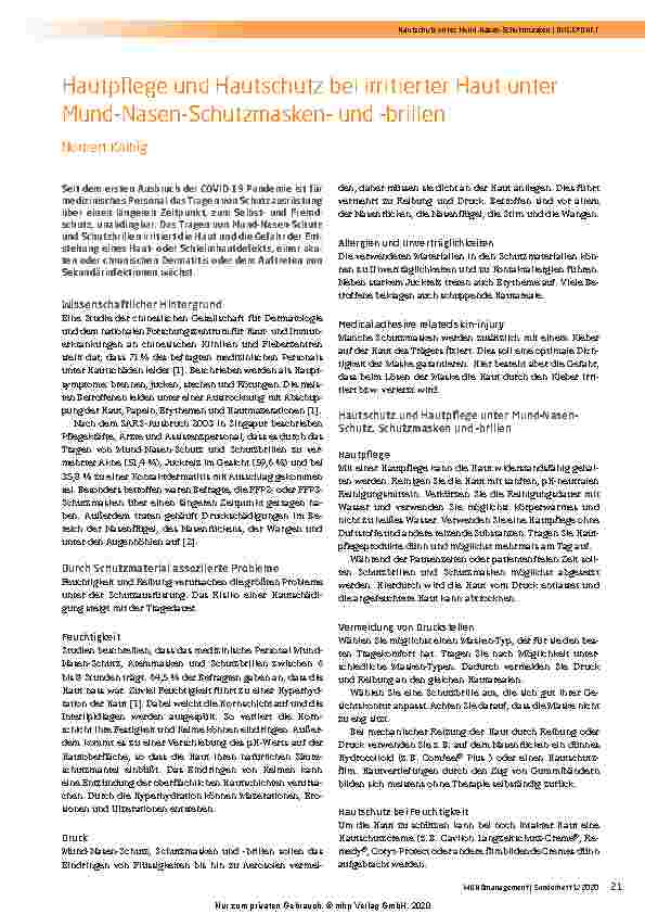 Vorschauseite 1: Hautpflege und Hautschutz bei irritierter Haut unter Mund-Nasen-Schutzmasken und -brillen