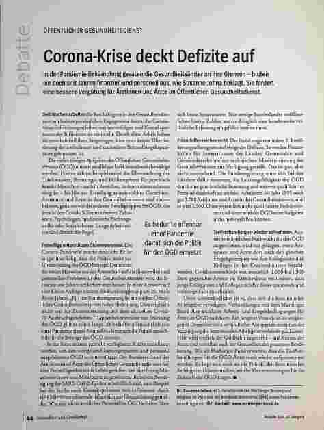 Vorschauseite 1: Corona-Krise deckt Defizite auf in der