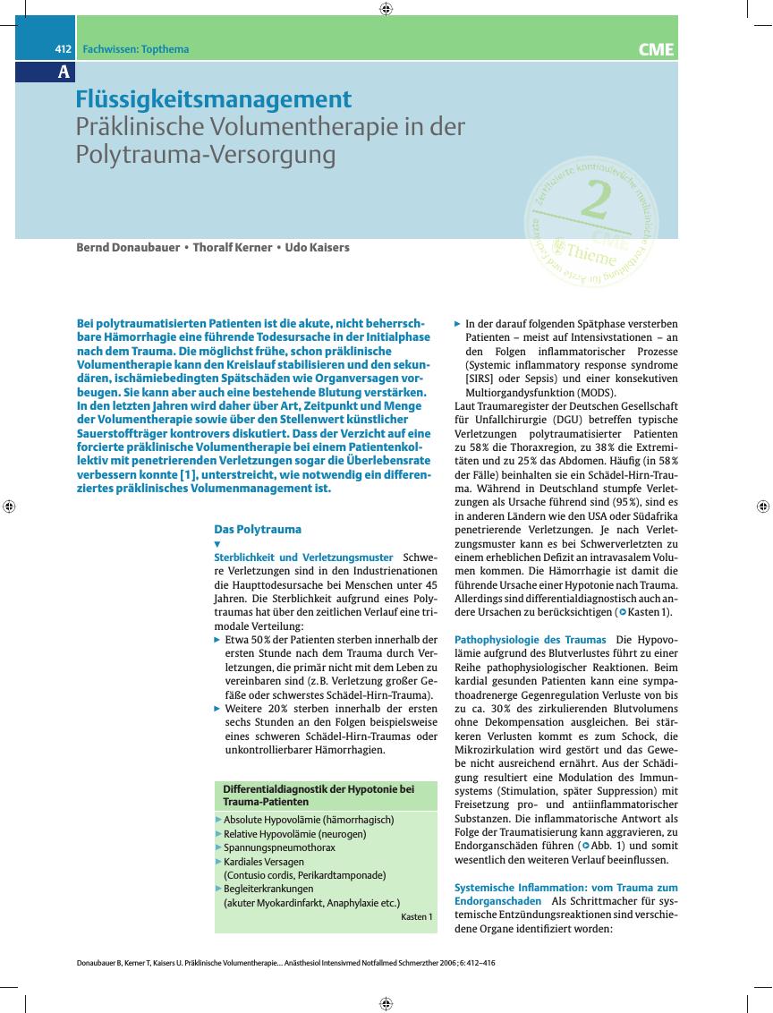 Vorschauseite 1: Flüssigkeitsmanagement - Präklinische Volumentherapie in der Polytrauma-Versorgung