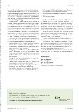 Vorschauseite 2: Die AGO Taskforce Pflege stellt sich vor Diagnostik, Therapie und Unterstützung bei Brustkrebs gemeinsam optimieren