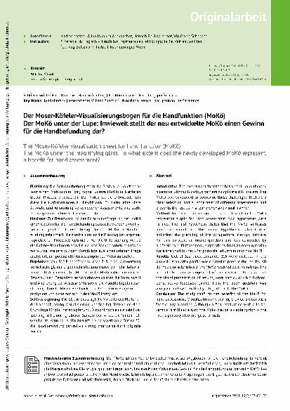 Vorschauseite 1: Der Moser-Köfeler-Visualisierungsbogen für die Handfunktion (MoKö) Der MoKö unter der Lupe: Inwieweit stellt der neu entwickelte MoKö einen Gewinn für die Handbefundung dar?