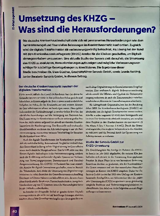 Vorschauseite 1: Umsetzung des KHG - Was sind die Herausforderungen?