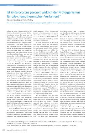 Vorschauseite 1: Ist Enterococcus faecium wirklich der Prüforganismus für alle chemothermischen Verfahren? *