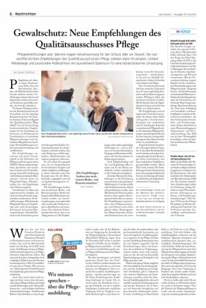 Vorschauseite 1: Gewaltschutz: Neue Empfehlungen des Qualitätsausschusses Pflege