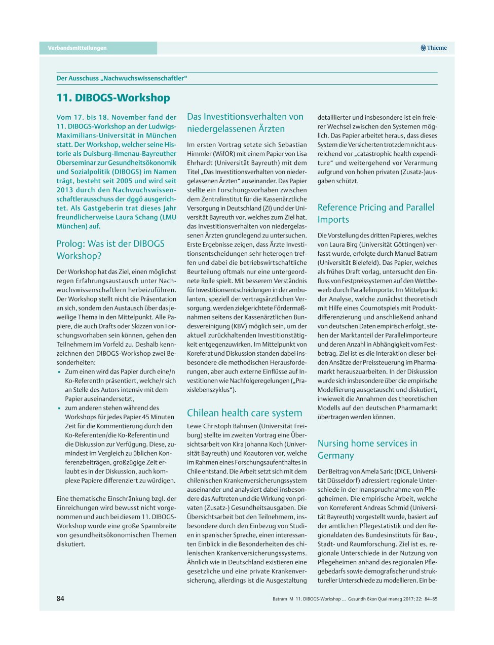Vorschauseite 1: Der Ausschuss „Nachwuchswissenschaftler“ – 11. DIBOGS-Workshop