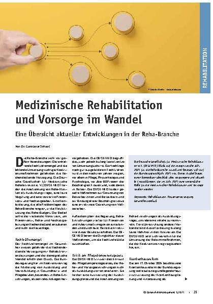 Vorschauseite 1: Medizinische Rehabilitation und Vorsorge im Wandel: Eine Übersicht aktueller Entwicklungen in der Reha-Branche