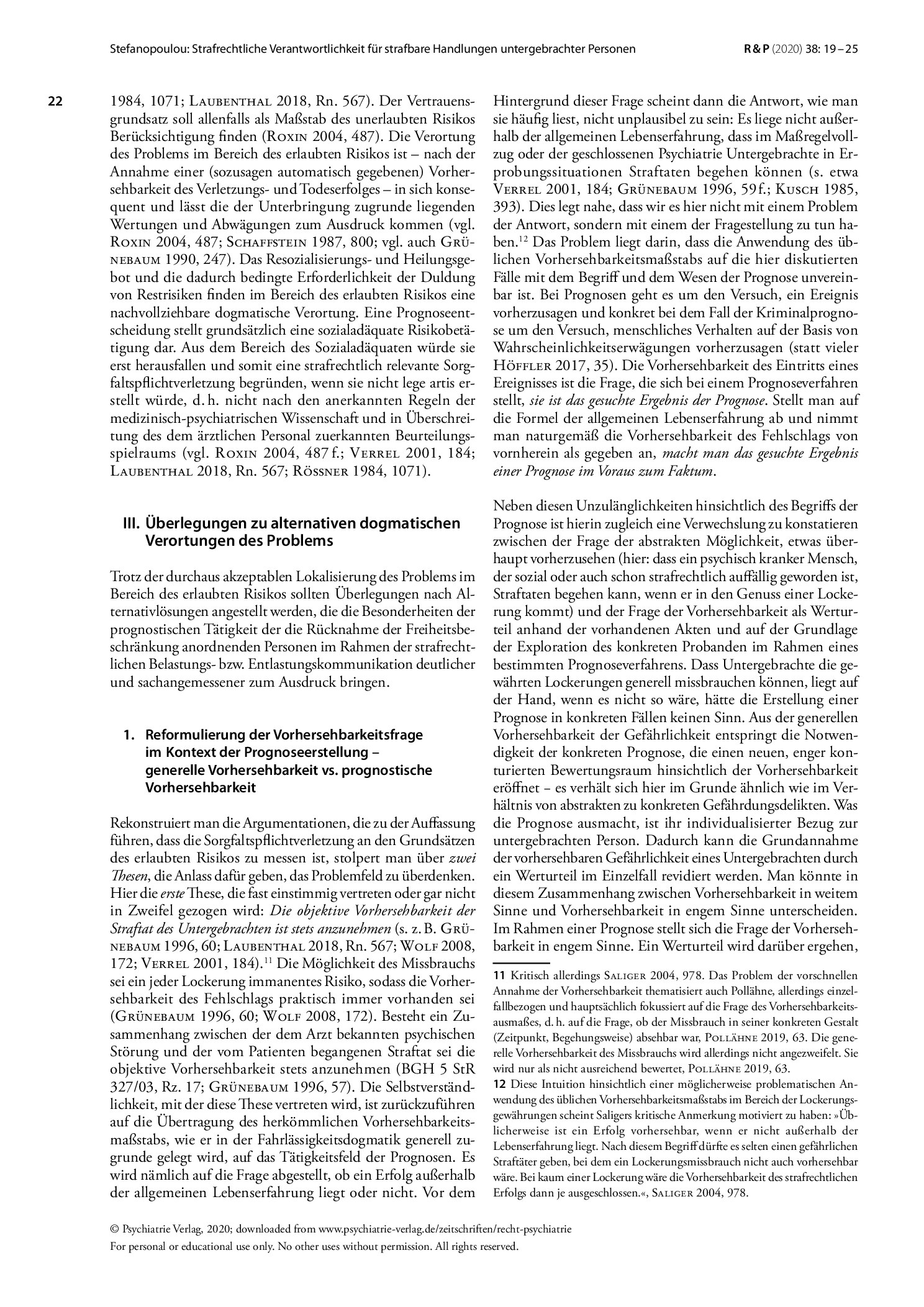 Vorschauseite 4: Zur strafrechtlichen Verantwortlichkeit für strafbare Handlungen untergebrachter Personen nach Rücknahme von Freiheitsbeschränkungen