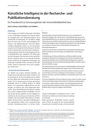 Vorschauseite 1: Künstliche Intelligenz in der Rechercheund Publikationsberatung Ein Praxisbericht zu Serviceangeboten der Universitätsbibliothek Graz