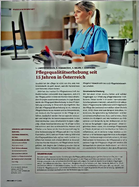 Vorschauseite 1: Pflegequalitätserhebung seit 15 Jahren in Österreich