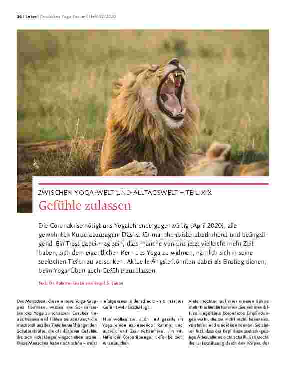 Vorschauseite 1: ZWISCHEN YOGA-WELT UND ALLTAGSWELT – TEIL XIX Gefühle zulassen
