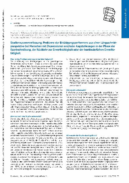 Vorschauseite 1: Studienzusammenfassung: Probleme der Betätigungsperformanz aus einer Längsschnittperspektive bei Menschen mit Depressionen und/oder Angststörungen in der Phase der Krankschreibung…