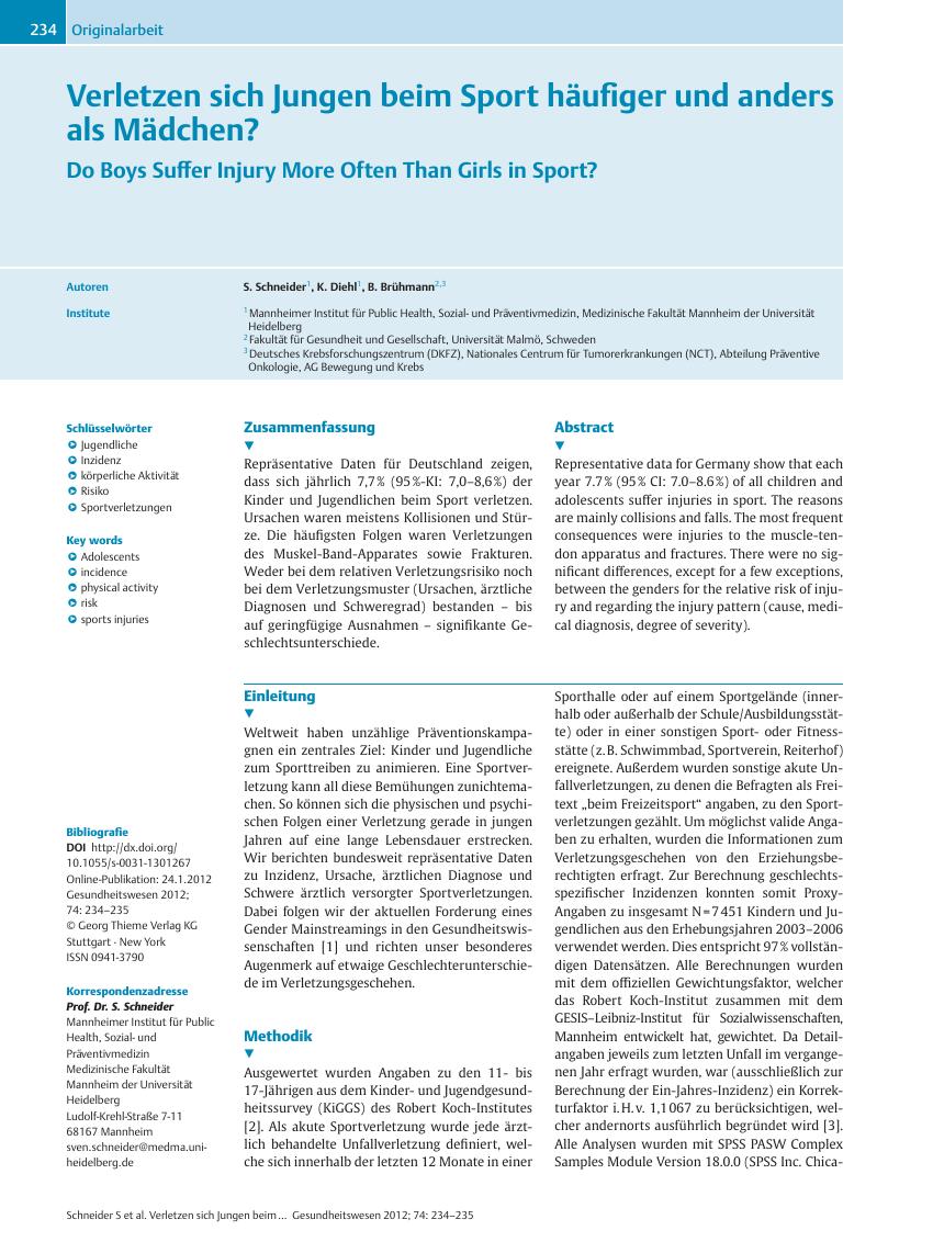 Vorschauseite 1: Verletzen sich Jungen beim Sport häufiger und anders als Mädchen?