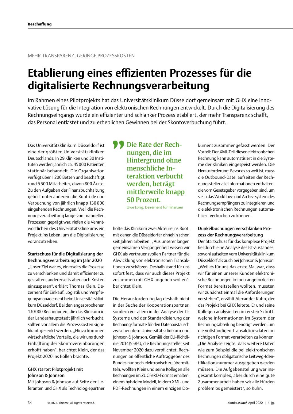 Vorschauseite 1: Mehr Transparenz, geringe Prozesskosten: Etablierung eines effizienten Prozesses für die digitalisierte Rechnungsverarbeitung