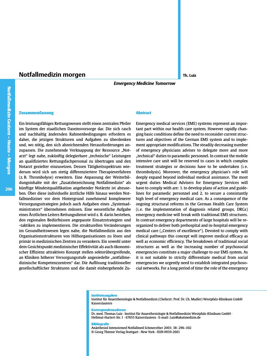 Vorschauseite 1: Notfallmedizin morgen