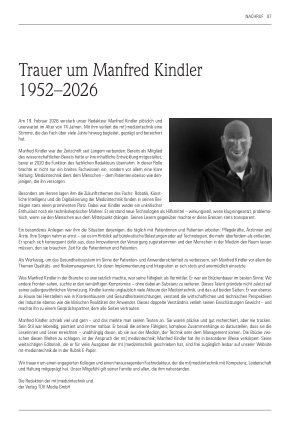 Vorschauseite 1: Trauer um Manfred Kindler 1952 – 2026