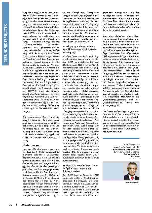 Vorschauseite 3: Aktuelle Aufgaben des Gemeinsamen Bundesausschusses: Umsetzung von Gesetzesaufträgen mit Auswirkungen auf die stationäre Versorgung.