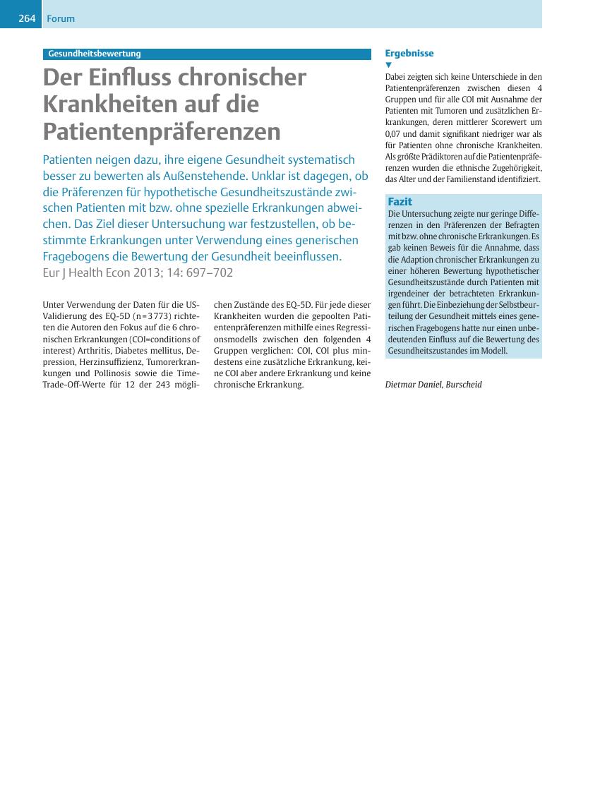 Vorschauseite 1: Gesundheitsbewertung ? Der Einfluss chronischer Krankheiten auf die Patientenpräferenzen