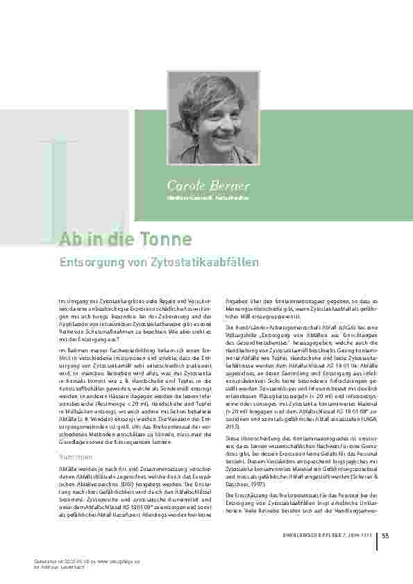 Vorschauseite 1: Ab in die Tonne - Entsorgung von Zytostatikaabfällen