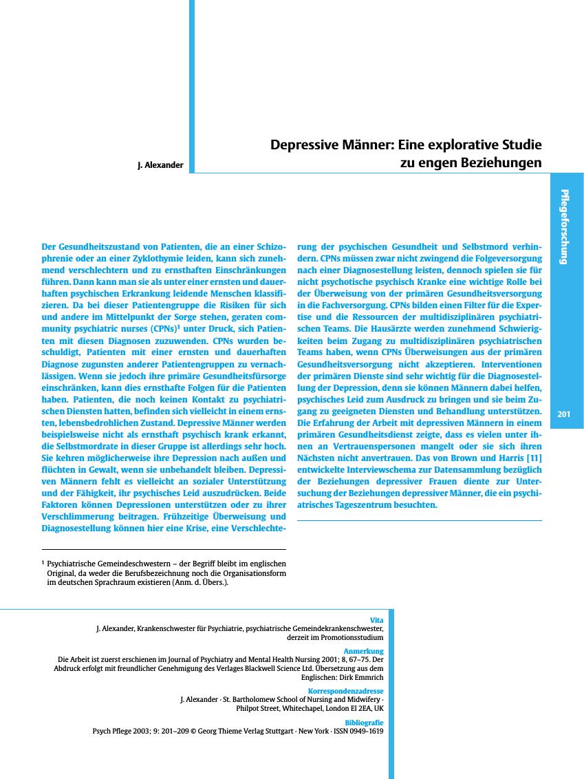 Vorschauseite 1: Depressive Männer: Eine explorative Studie zu engen Beziehungen