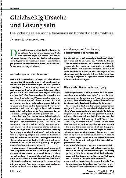 Vorschauseite 1: Gleichzeitig Ursache und Lösung sein: Die Rolle des Gesundheitswesens im Kontext der Klimakrise