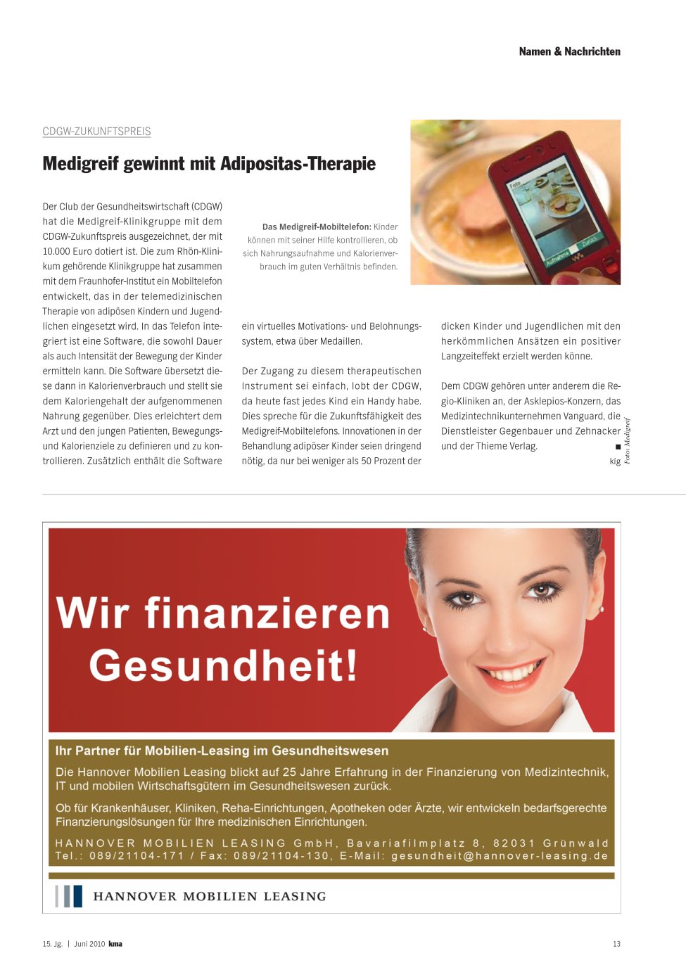 Vorschauseite 1: Medigreif gewinnt mit Adipositas-Therapie