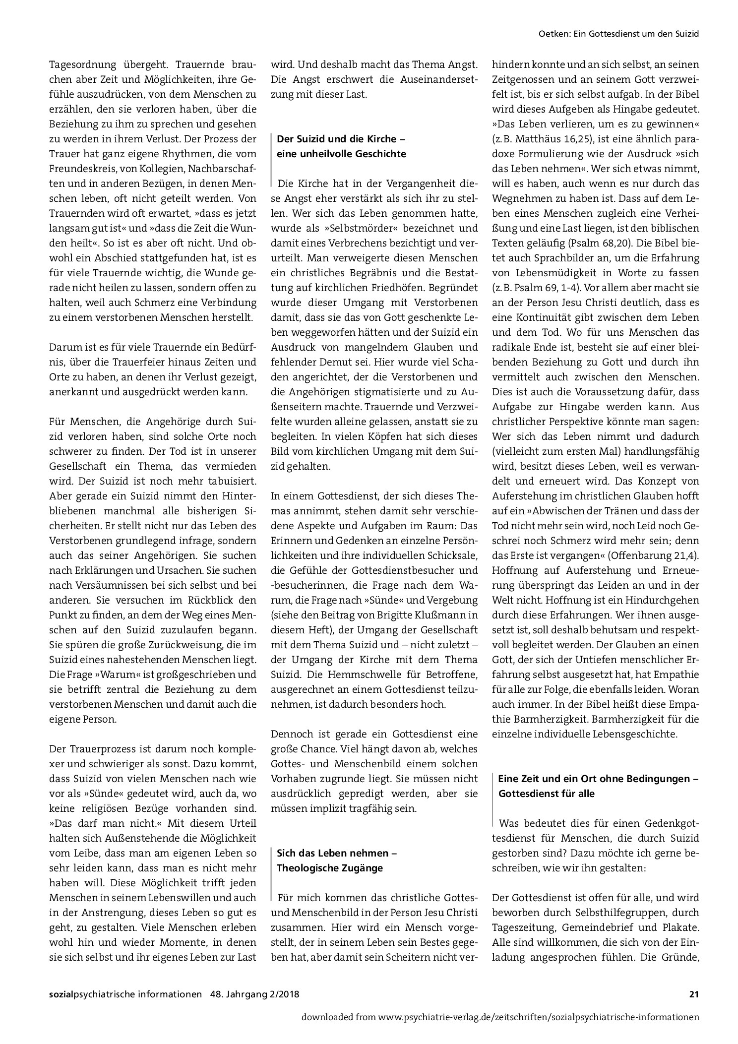 Vorschauseite 2: Ein Gottesdienst um den Suizid