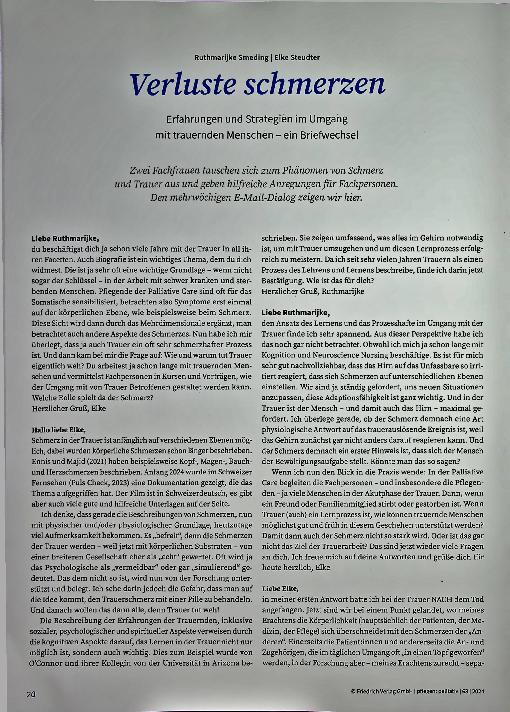 Vorschauseite 1: Verluste schmerzen: Erfahrungen und Strategien im Umgang mit trauernden Menschen - ein Briefwechsel