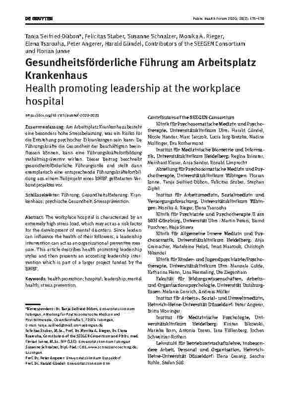 Vorschauseite 1: Gesundheitsförderliche Führung am Arbeitsplatz Krankenhaus