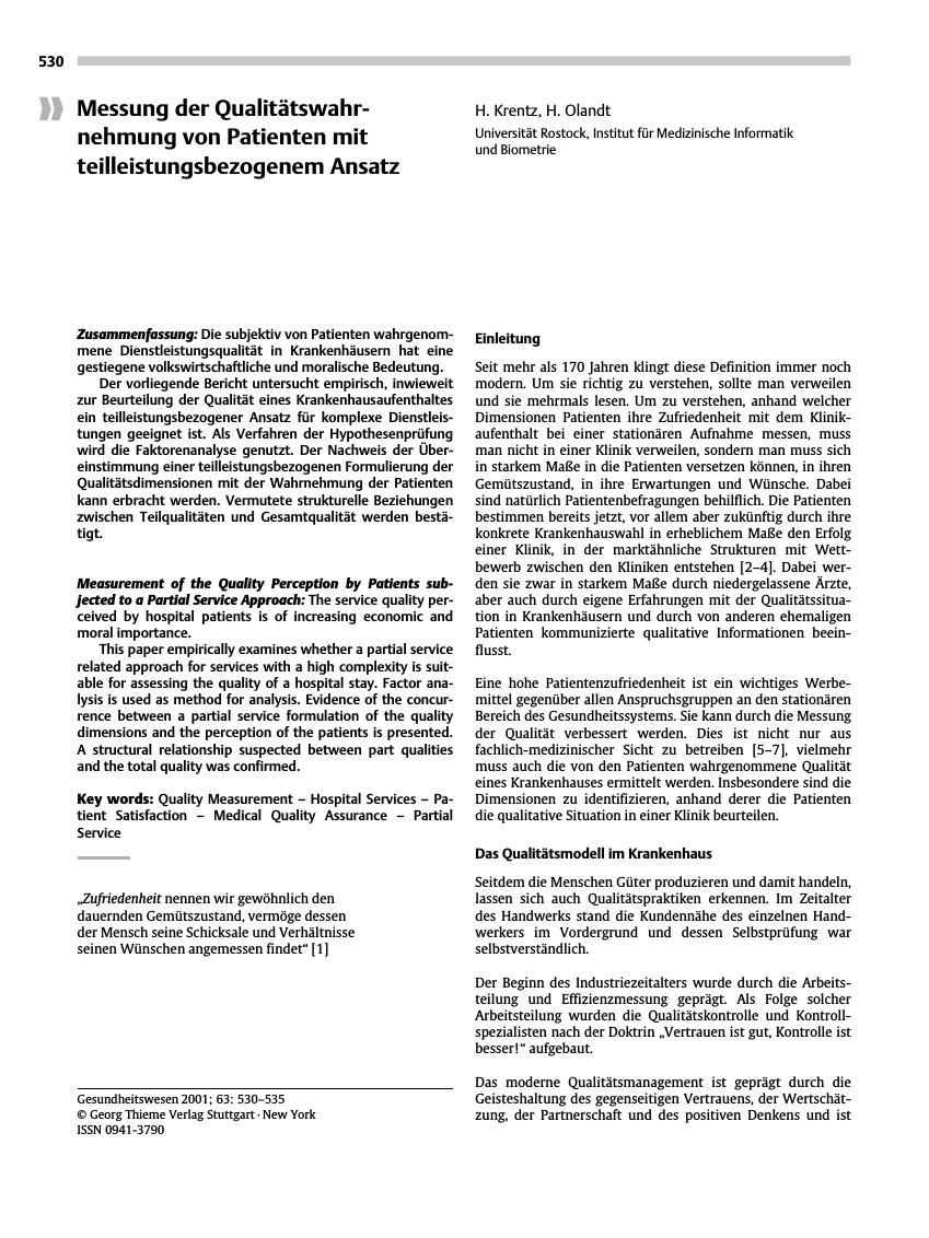 Vorschauseite 1: Messung der Qualitätswahrnehmung von Patienten mit teilleistungsbezogenem Ansatz
