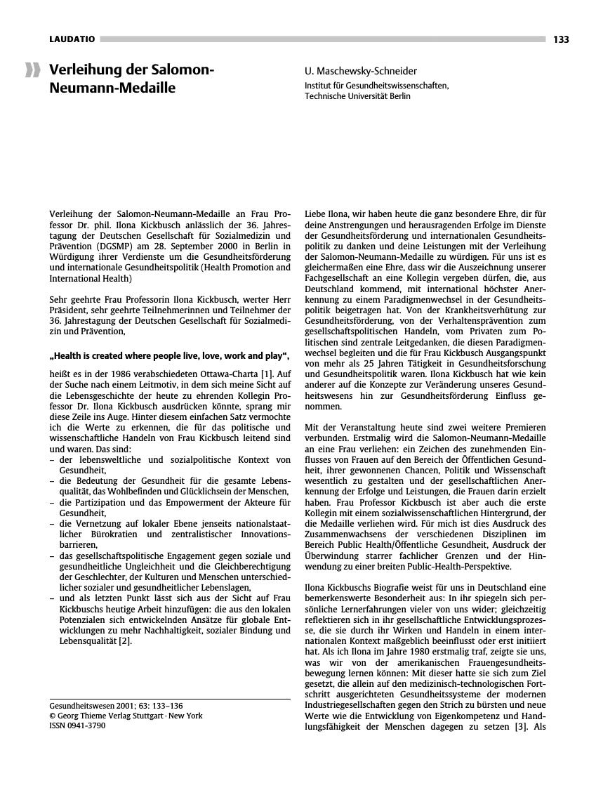 Vorschauseite 1: Verleihung der Salomon-Neumann-Medaille