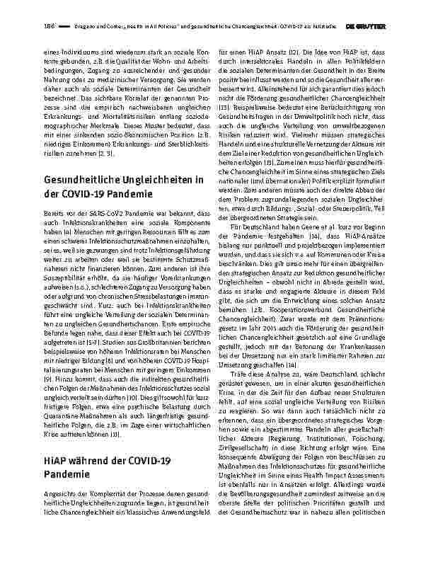 Vorschauseite 2: „Health in All Policies“ und gesundheitliche Chancengleichheit: COVID-19 als Fallstudie