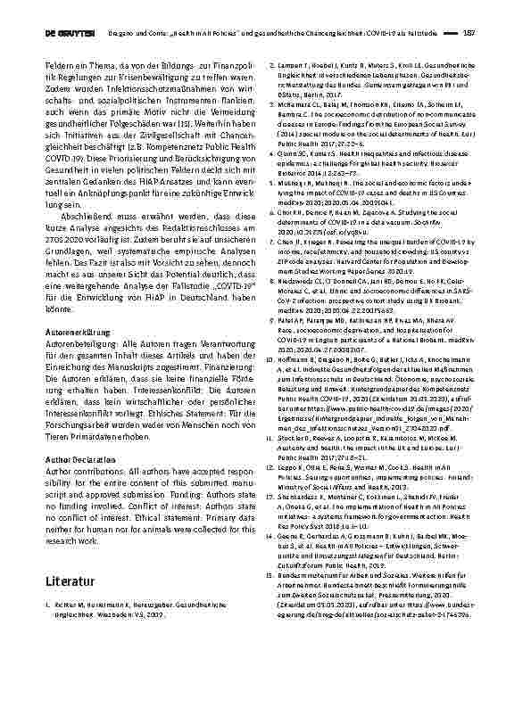Vorschauseite 3: „Health in All Policies“ und gesundheitliche Chancengleichheit: COVID-19 als Fallstudie