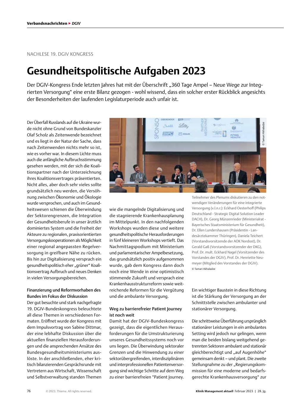 Vorschauseite 1: Nachlese 19. DGIV-Kongress: Gesundheitspolitische Aufgaben 2023